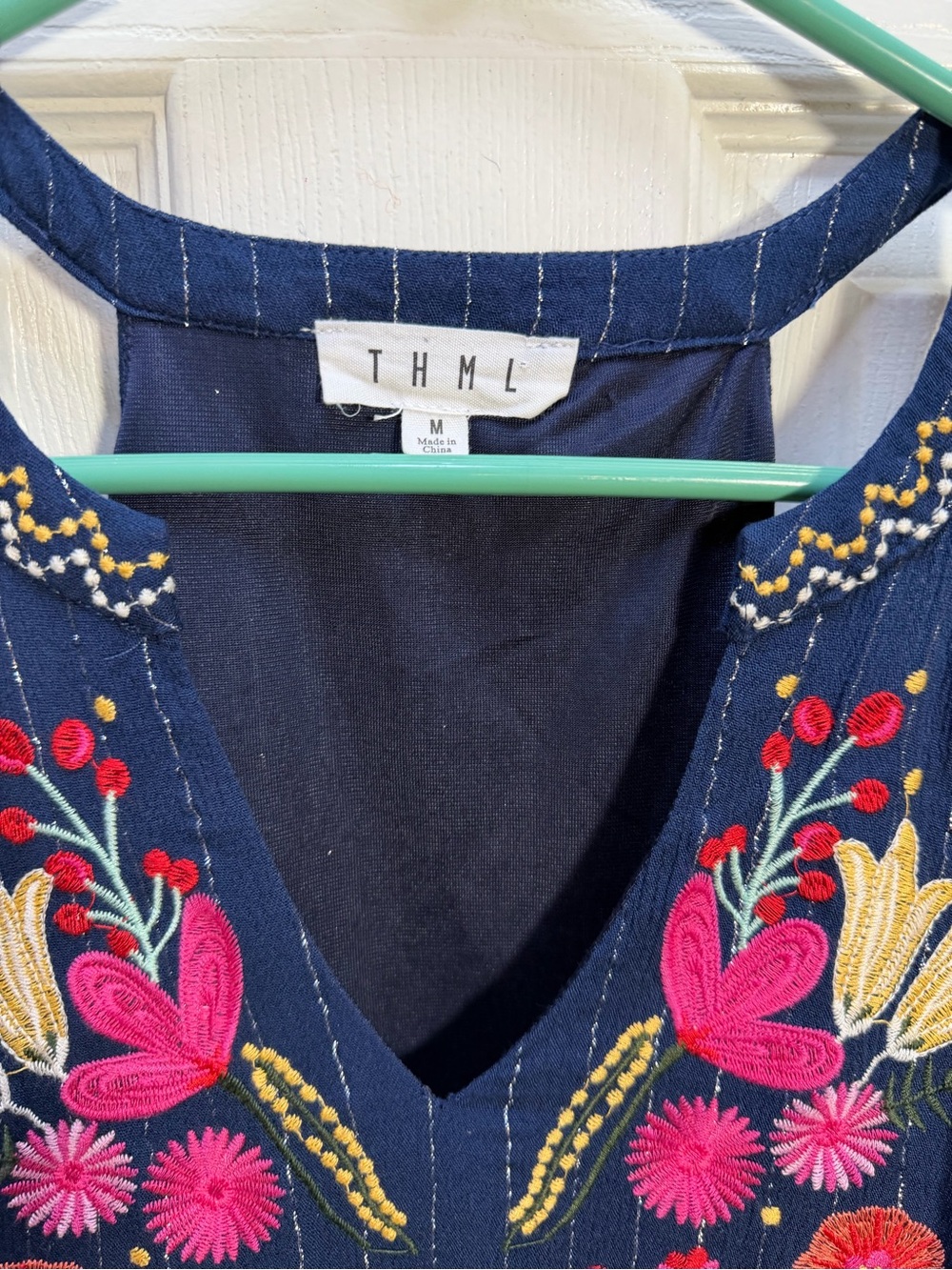 THML Navy Sleeveless Embroidered Mini Dress with Pink & Gold Accents - Picture 2 of 4